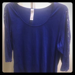 1X Royal Blue Lace 3/4 Sleeve Top